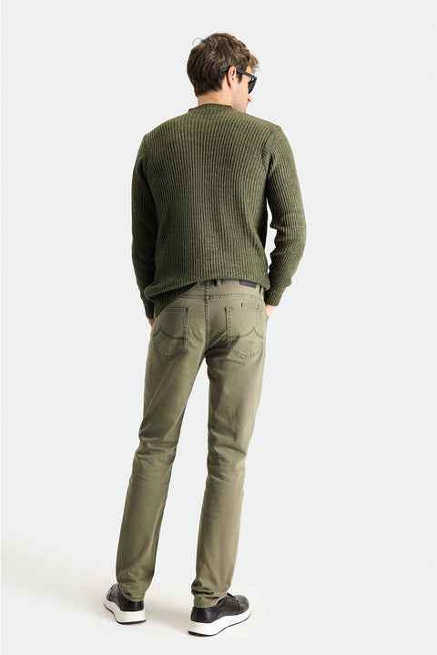Orta Haki Super Slim Fit Eksra Dar Kesim Likralı Denim Pantolon