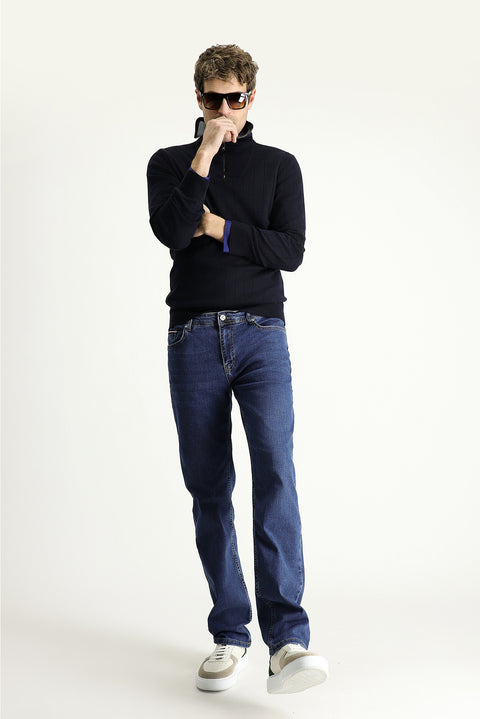 Dark Blue Regular Fit Standard Cut Lycra Denim Jeans