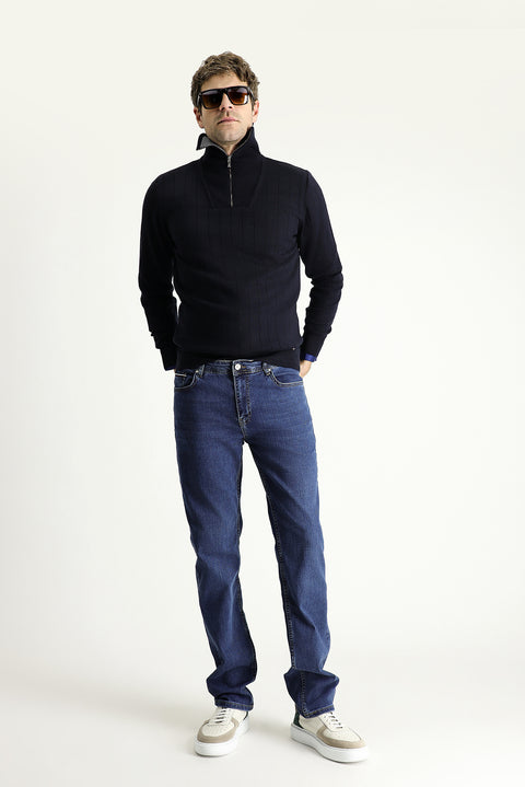 Dark Blue Regular Fit Standard Cut Lycra Denim Jeans