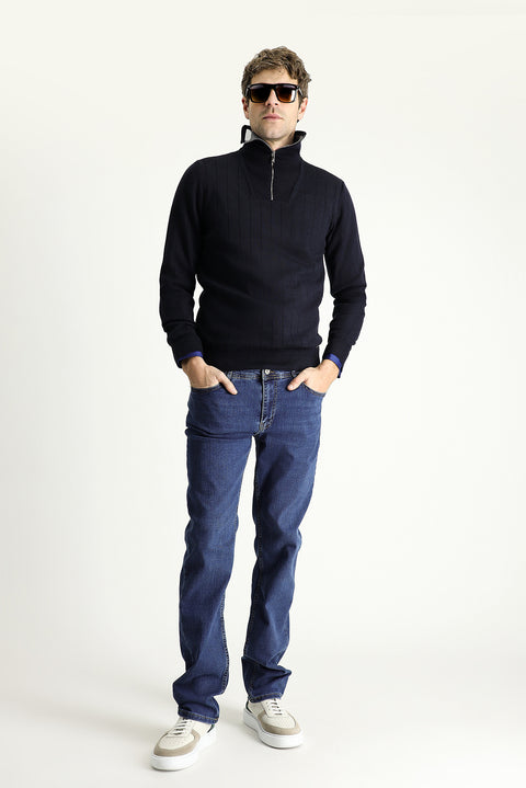 Dark Blue Regular Fit Standard Cut Lycra Denim Jeans