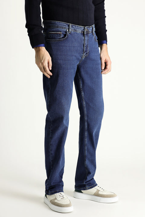 Dark Blue Regular Fit Standard Cut Lycra Denim Jeans