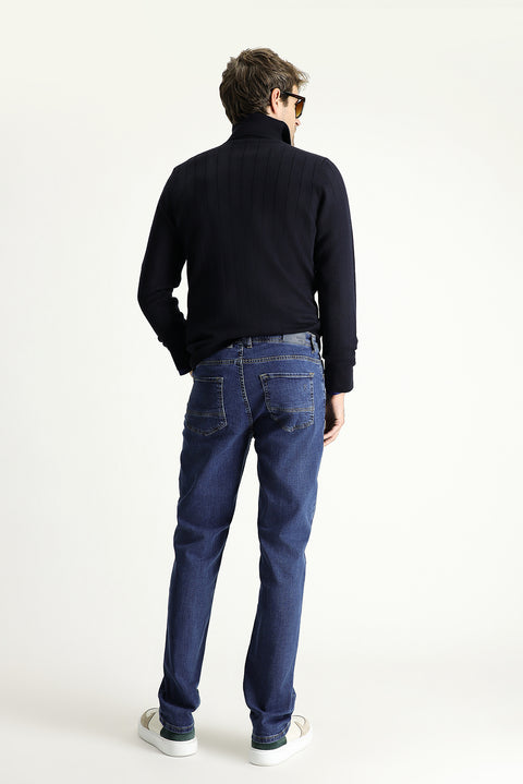 Dark Blue Regular Fit Standard Cut Lycra Denim Jeans