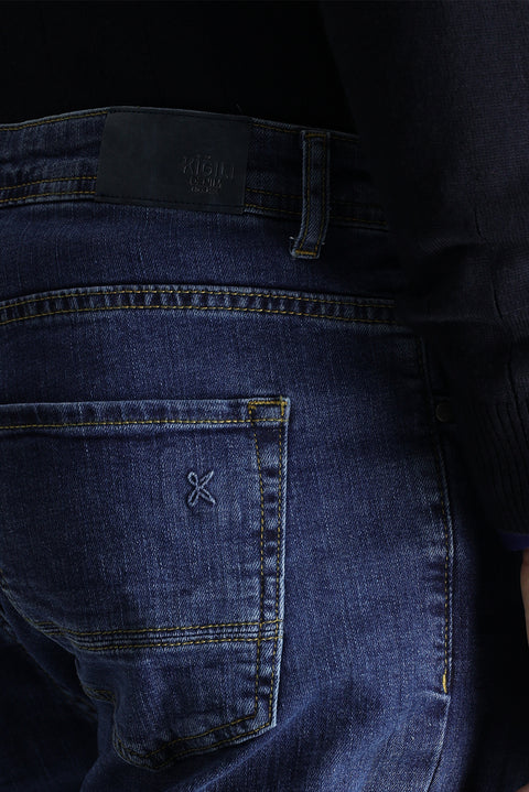 Dark Blue Regular Fit Standard Cut Lycra Denim Jeans
