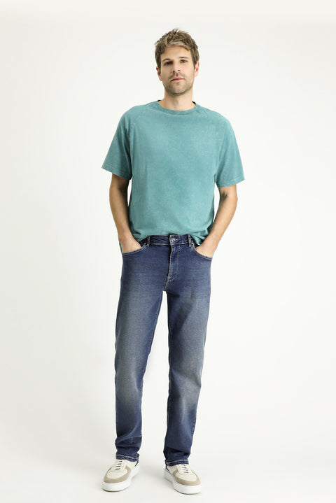 Indigo Regular Fit Standard Cut Lycra Denim Pants