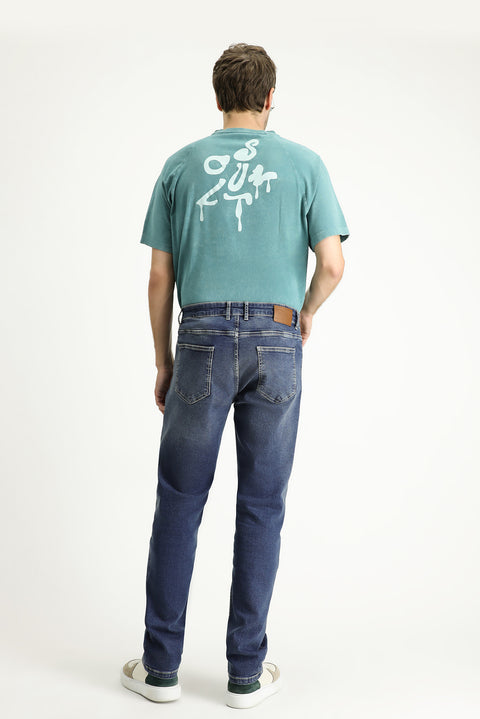 Indigo Regular Fit Standard Cut Lycra Denim Pants