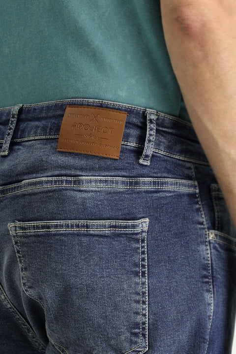 Indigo Regular Fit Standard Cut Lycra Denim Pants