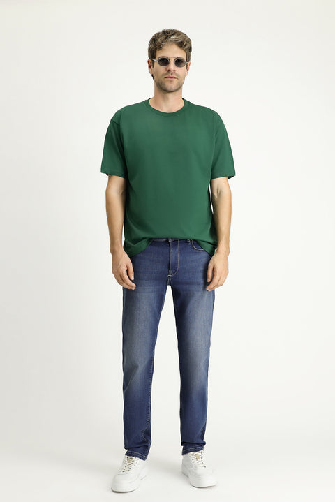 Indigo Regular Fit Standard Cut Lycra Denim Pants