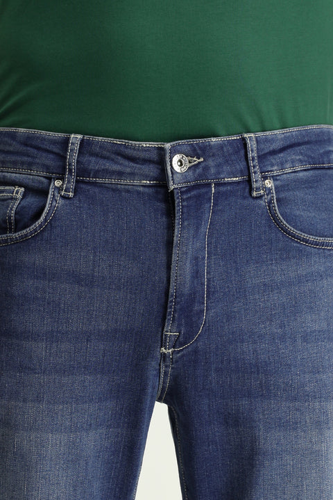 Indigo Regular Fit Standard Cut Lycra Denim Pants