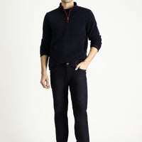 Dark Navy Regular Fit Standard Cut Lycra Denim Trousers