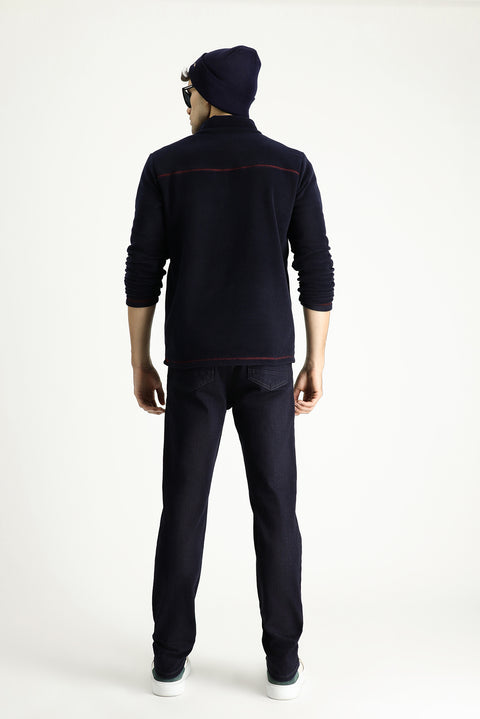 Dark Navy Regular Fit Standard Cut Lycra Denim Trousers