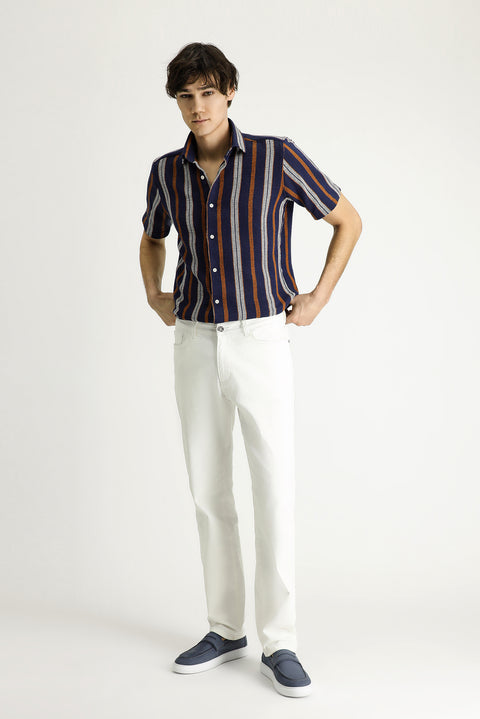 Ecru Regular Fit Standard Cut Lycra Denim Trousers