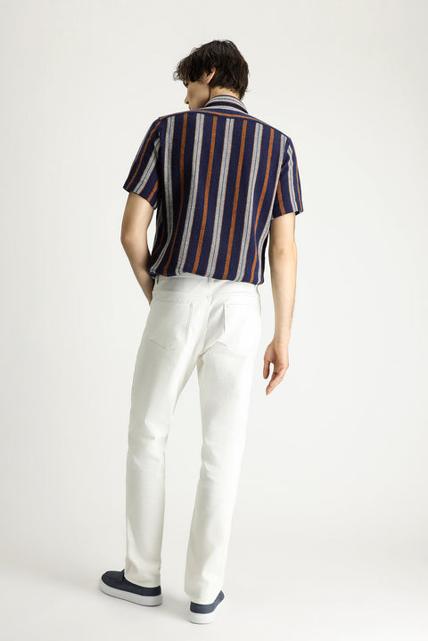 Ecru Regular Fit Standard Cut Lycra Denim Trousers