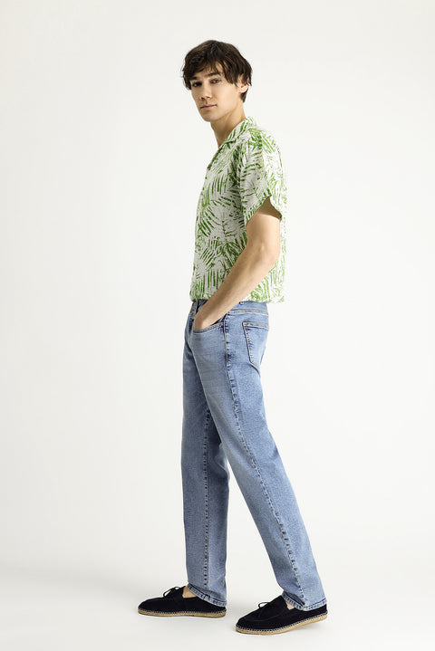 Indigo Regular Fit Standard Cut Lycra Denim Pants