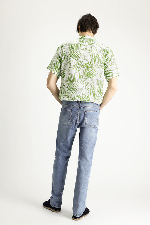 Indigo Regular Fit Standard Cut Lycra Denim Pants