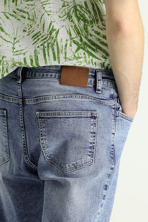 Indigo Regular Fit Standard Cut Lycra Denim Pants