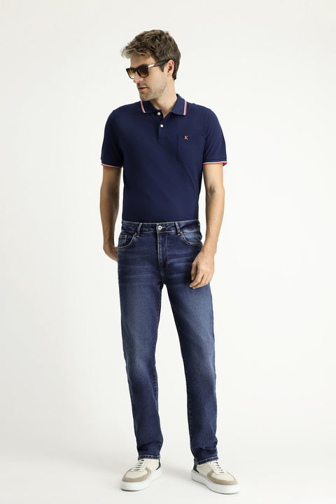 Dark Indigo Regular Fit Standard Cut Lycra Denim Pants