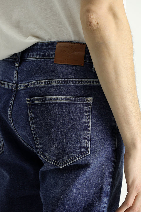 Dark Indigo Regular Fit Standard Cut Lycra Denim Pants