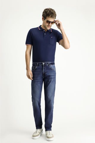  Koyu İndigo Regular Fit Standart Kesim Likralı Denim Pantolon