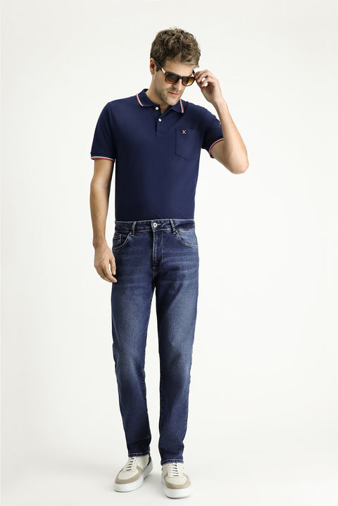Dark Indigo Regular Fit Standard Cut Lycra Denim Pants