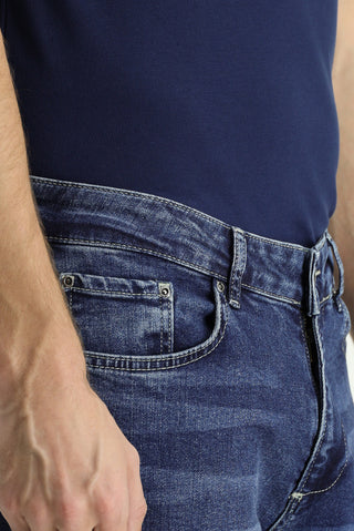 Koyu İndigo Regular Fit Standart Kesim Likralı Denim Pantolon