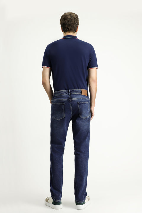 Dark Indigo Regular Fit Standard Cut Lycra Denim Pants