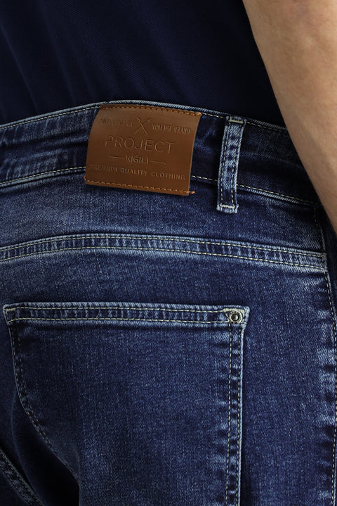 Dark Indigo Regular Fit Standard Cut Lycra Denim Pants