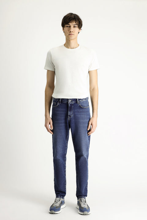 Dark Indigo Regular Fit Standard Cut Lycra Denim Pants