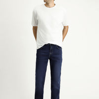 Mid-Dark Blue Regular Fit Standard Cut Lycra Denim Pants