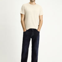 Dark Navy Regular Fit Standard Cut Lycra Denim Trousers