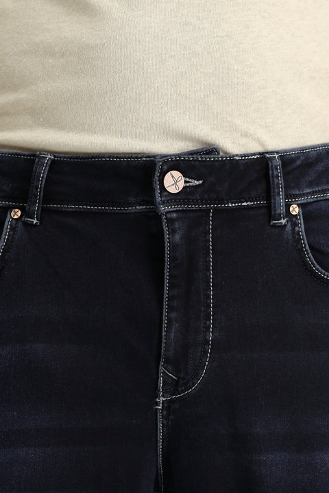Dark Navy Regular Fit Standard Cut Lycra Denim Trousers