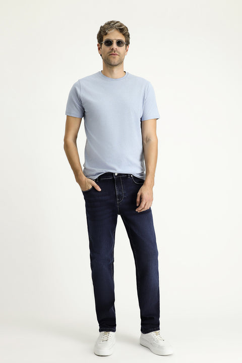 Dark Navy Regular Fit Standard Cut Lycra Denim Trousers