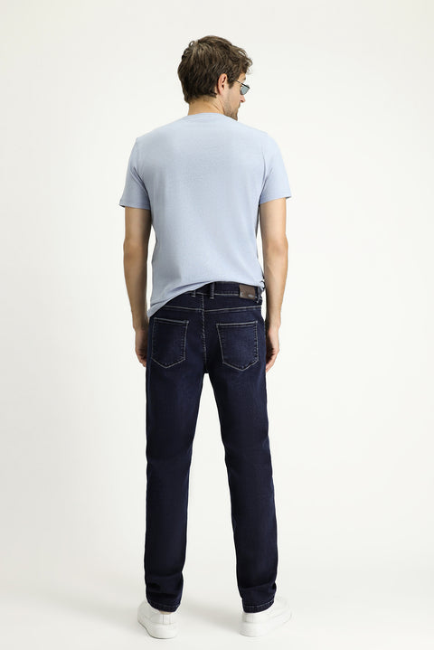 Dark Navy Regular Fit Standard Cut Lycra Denim Trousers