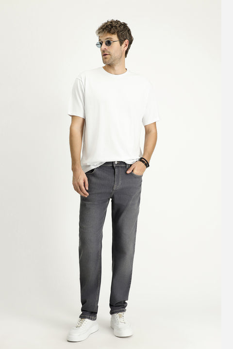 Mid Smoke Regular Fit Standard Cut Lycra Denim Pants