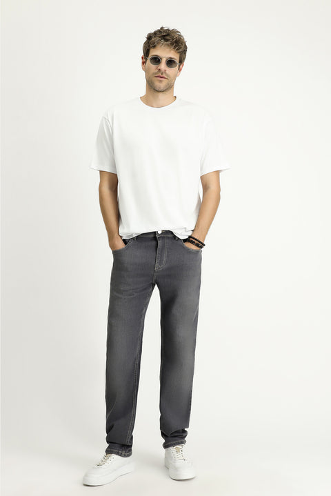 Mid Smoke Regular Fit Standard Cut Lycra Denim Pants