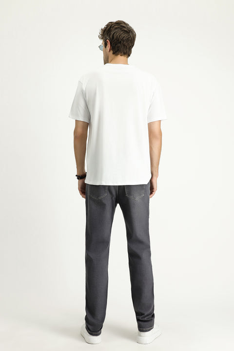 Mid Smoke Regular Fit Standard Cut Lycra Denim Pants