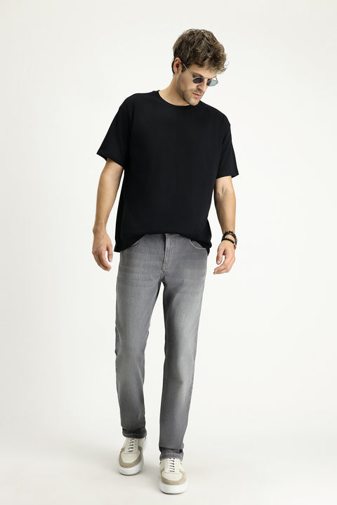 Medium Gray Regular Fit Standard Cut Stretch Denim Pants