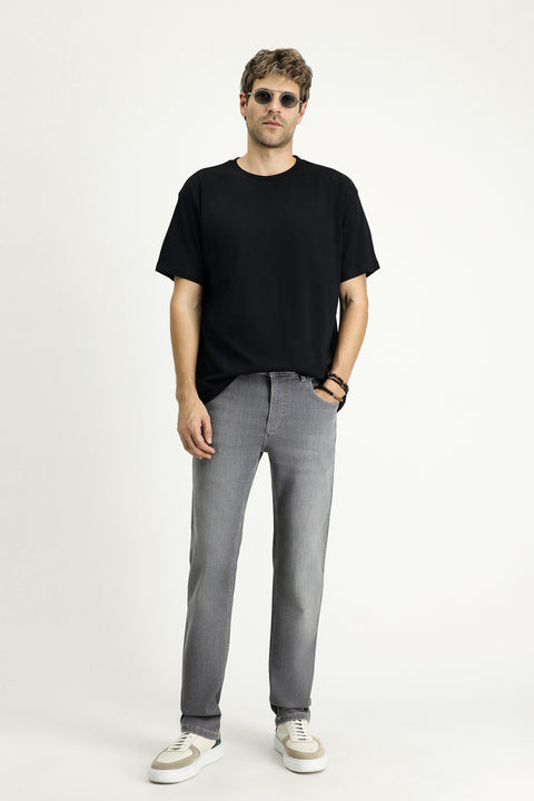 Medium Gray Regular Fit Standard Cut Stretch Denim Pants