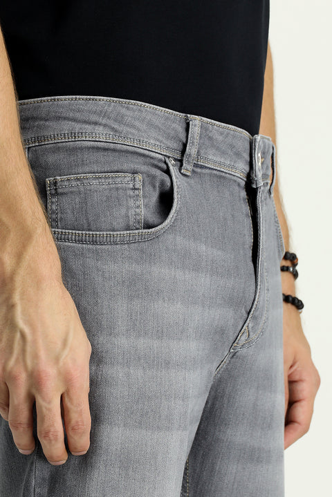 Medium Gray Regular Fit Standard Cut Stretch Denim Pants