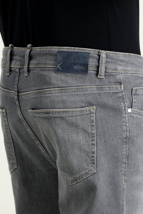 Medium Gray Regular Fit Standard Cut Stretch Denim Pants