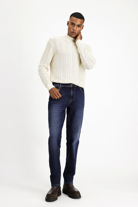 Indigo Regular Fit Standard Cut Lycra Denim Pants