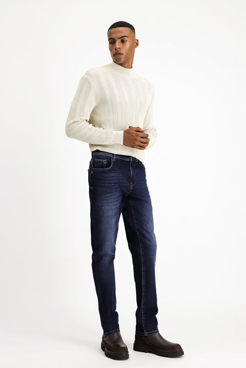 Indigo Regular Fit Standard Cut Lycra Denim Pants