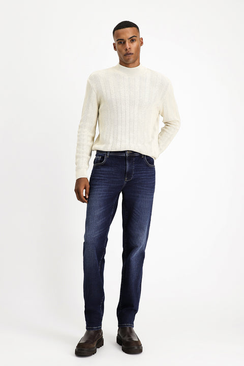 Indigo Regular Fit Standard Cut Lycra Denim Pants