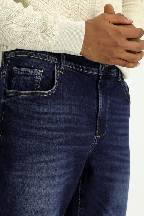 Indigo Regular Fit Standard Cut Lycra Denim Pants