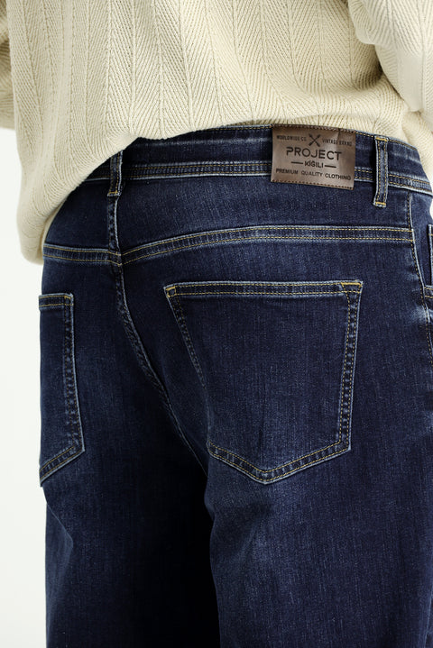 Indigo Regular Fit Standard Cut Lycra Denim Pants