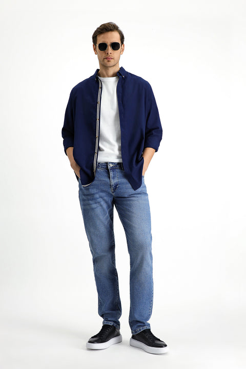 Indigo Regular Fit Standard Cut Lycra Denim Pants