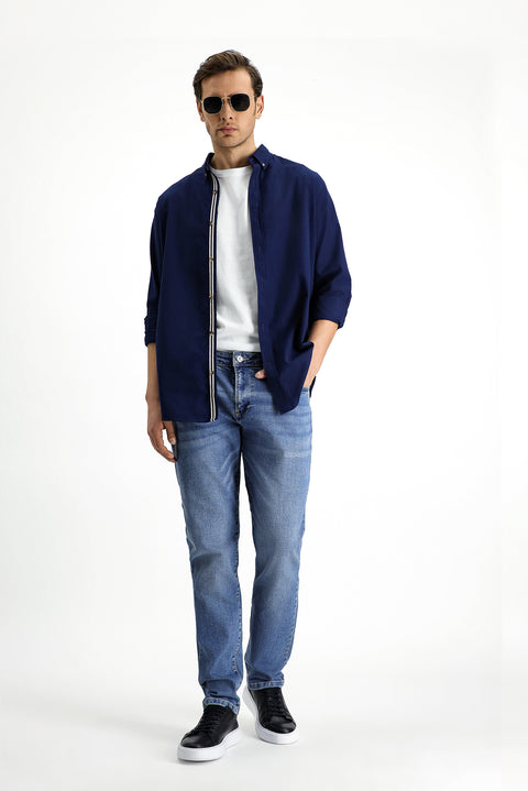 Indigo Regular Fit Standard Cut Lycra Denim Pants