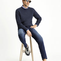 Dark Navy Regular Fit Standard Cut Lycra Denim Trousers
