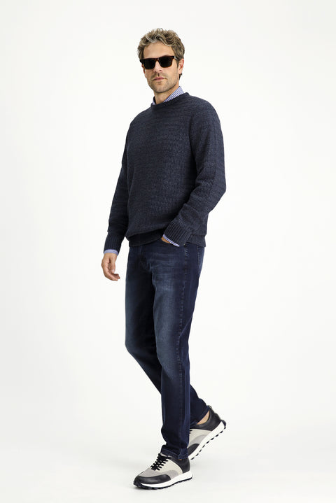 Dark Navy Regular Fit Standard Cut Lycra Denim Trousers