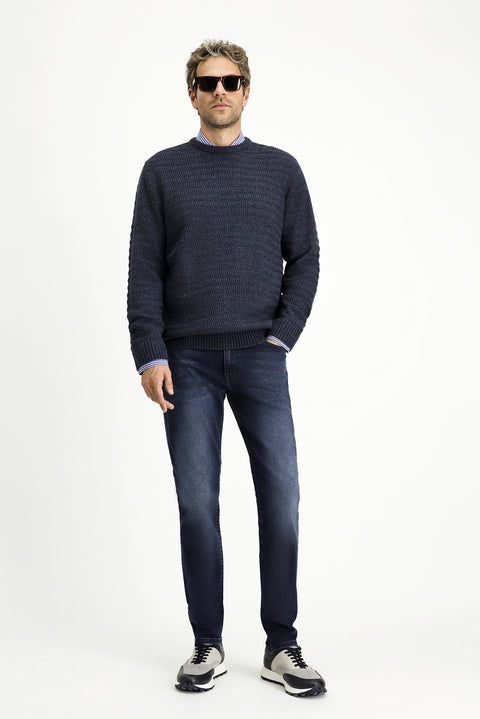 Dark Navy Regular Fit Standard Cut Lycra Denim Trousers