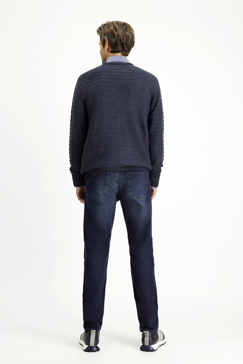 Dark Navy Regular Fit Standard Cut Lycra Denim Trousers